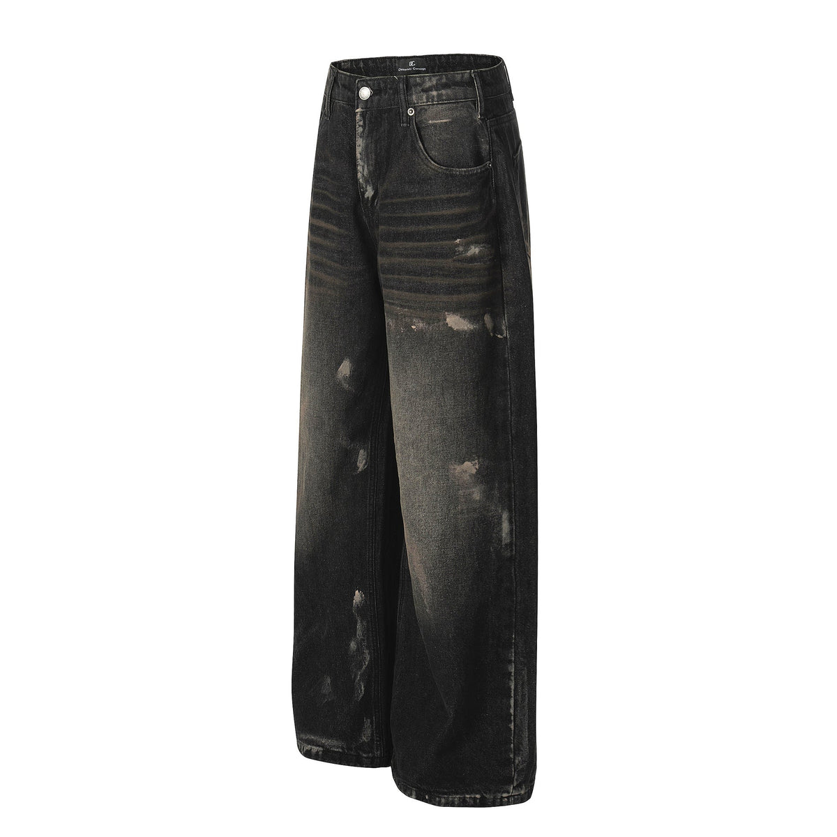 Unisex  Washed Black Splatter Design Men's Loose Wide-Leg Jeans