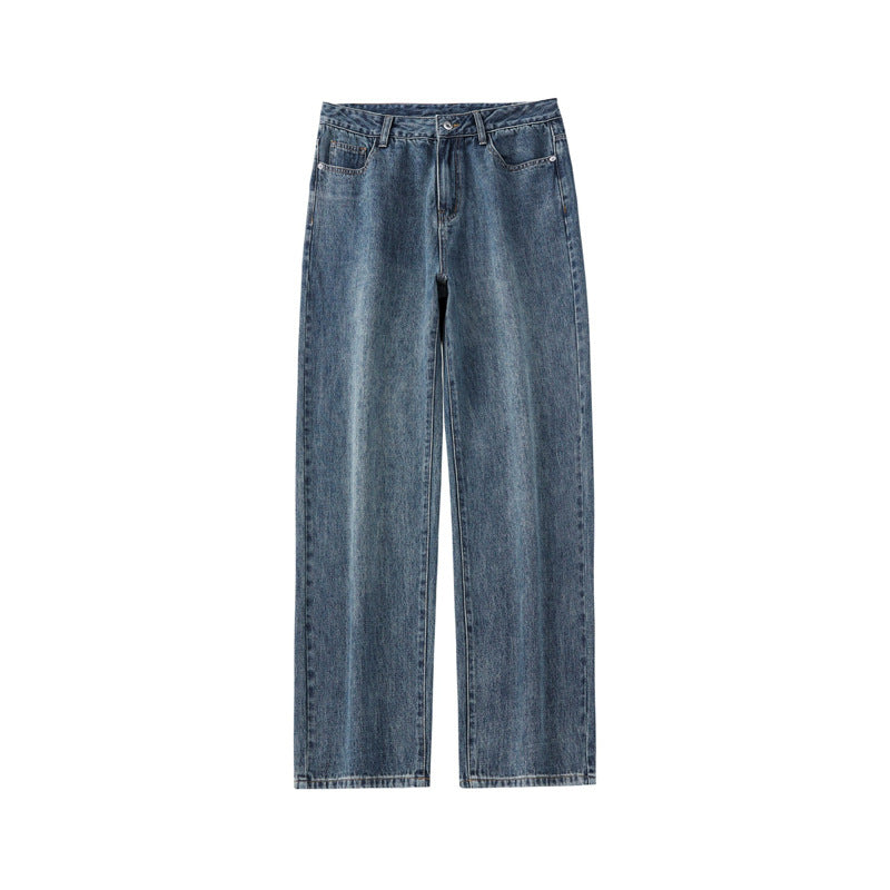 Washed Blue Wide-leg Straight Jeans