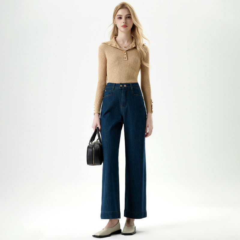 Women's Vintage Wide-Leg High-Waisted Jeans - Denim Blue