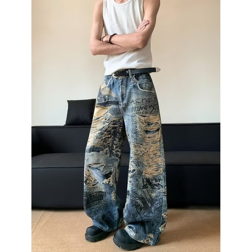Digital Direct Printing Denim Loose Pants for Men