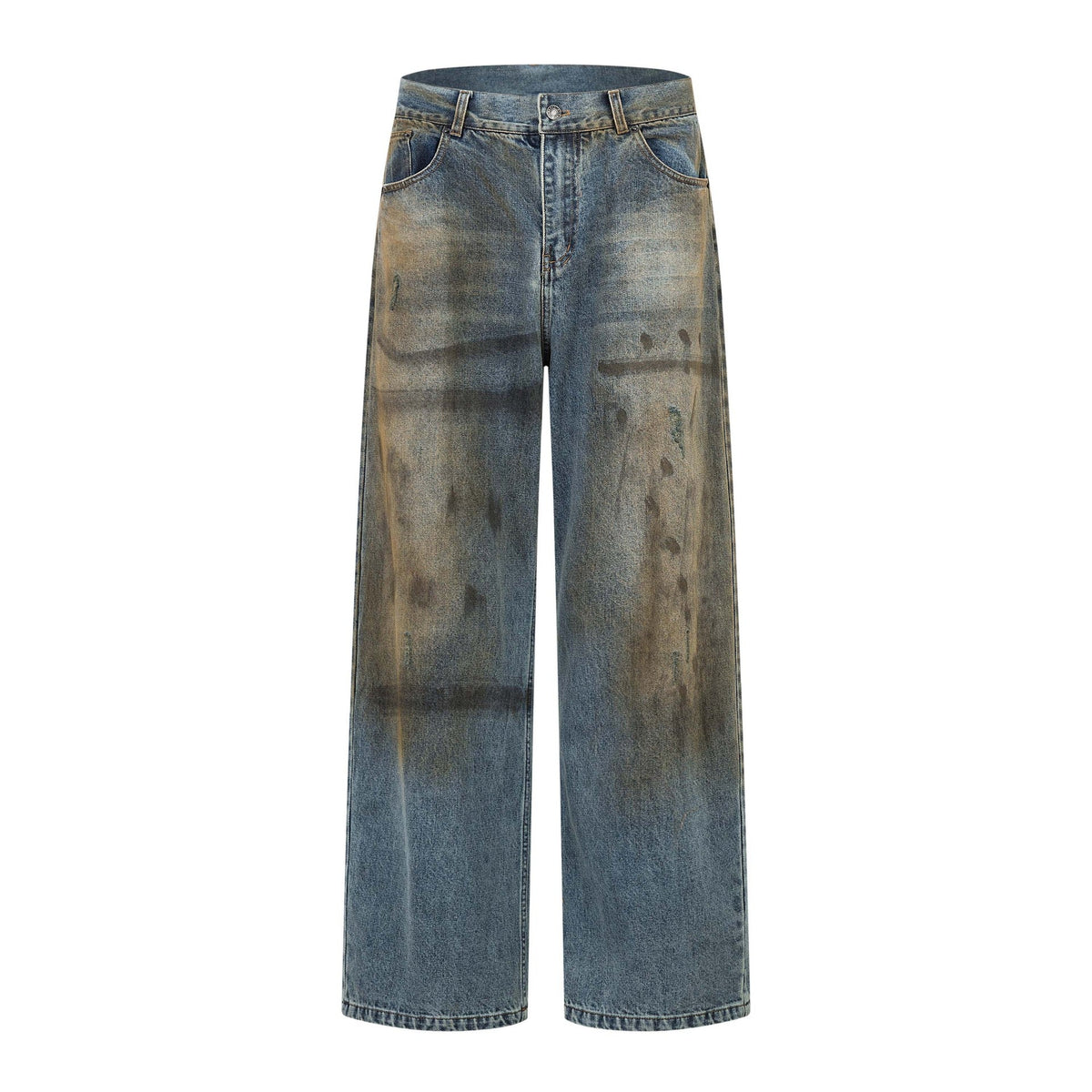 Washed Tie-Dye Distressed Denim Pants - Unisex Loose Wide-Leg Trousers