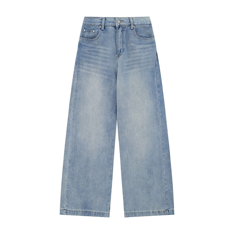 Washed Straight High Waist Oversize Jeans - Unisex Casual Trousers