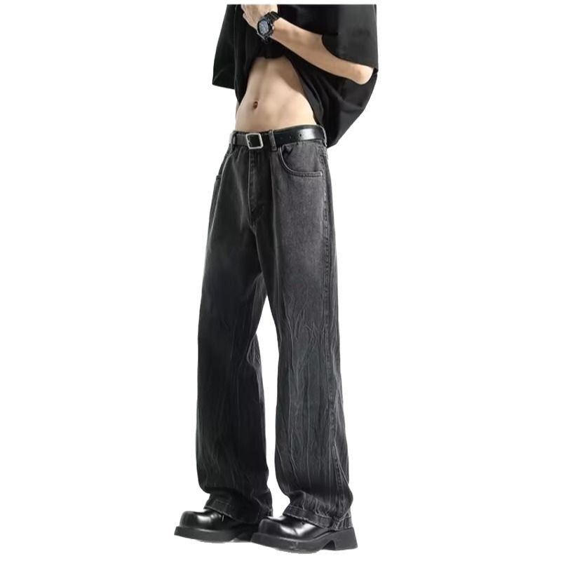 Washed Gradient Denim Micro Flared High Street Wide Leg Pants