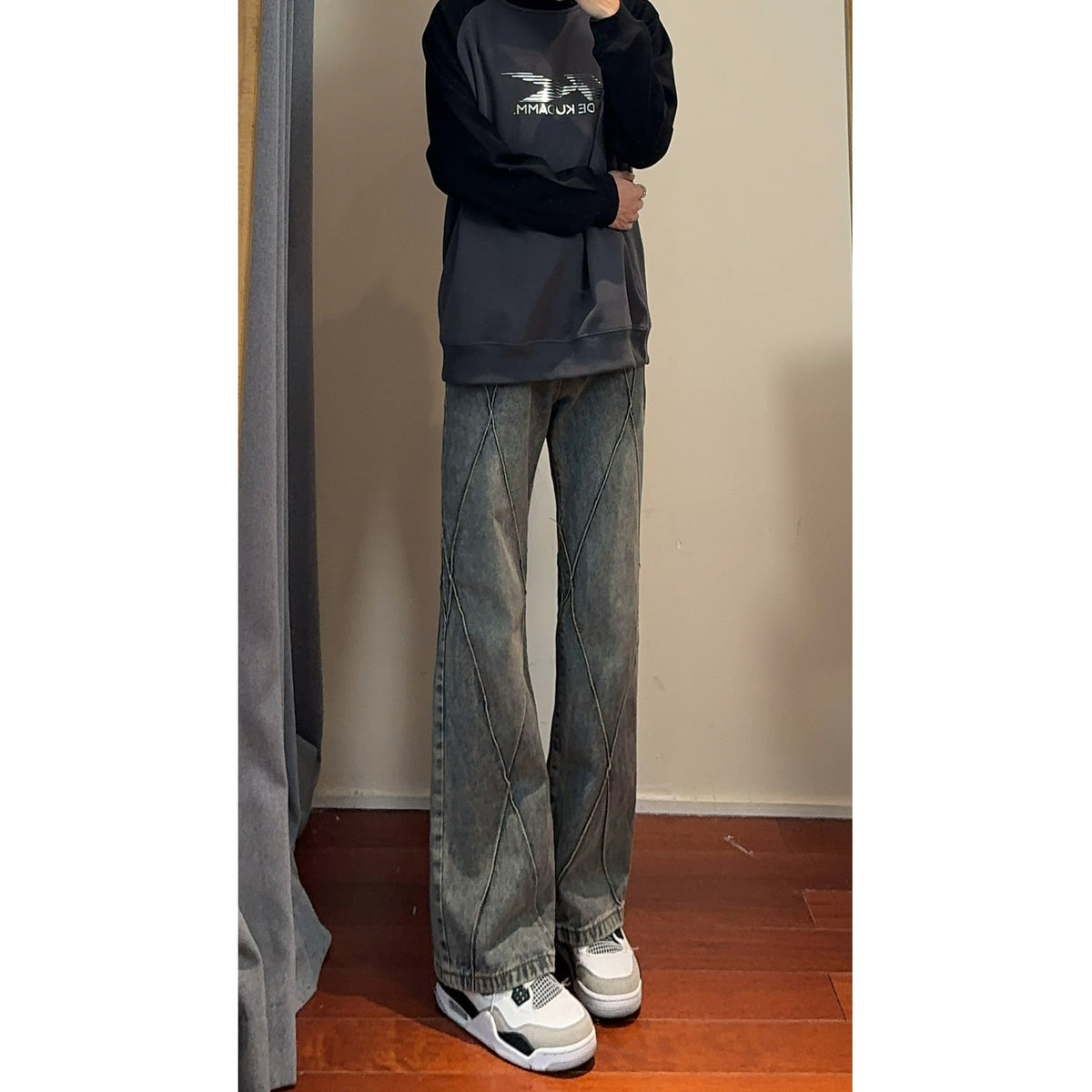 Patchwork Split Straight Leg Jeans
