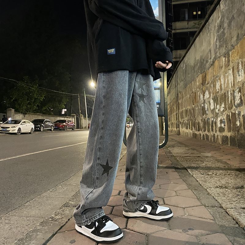 Pentagram Smoke Gray Jeans - Men's Loose Straight Leg Pants