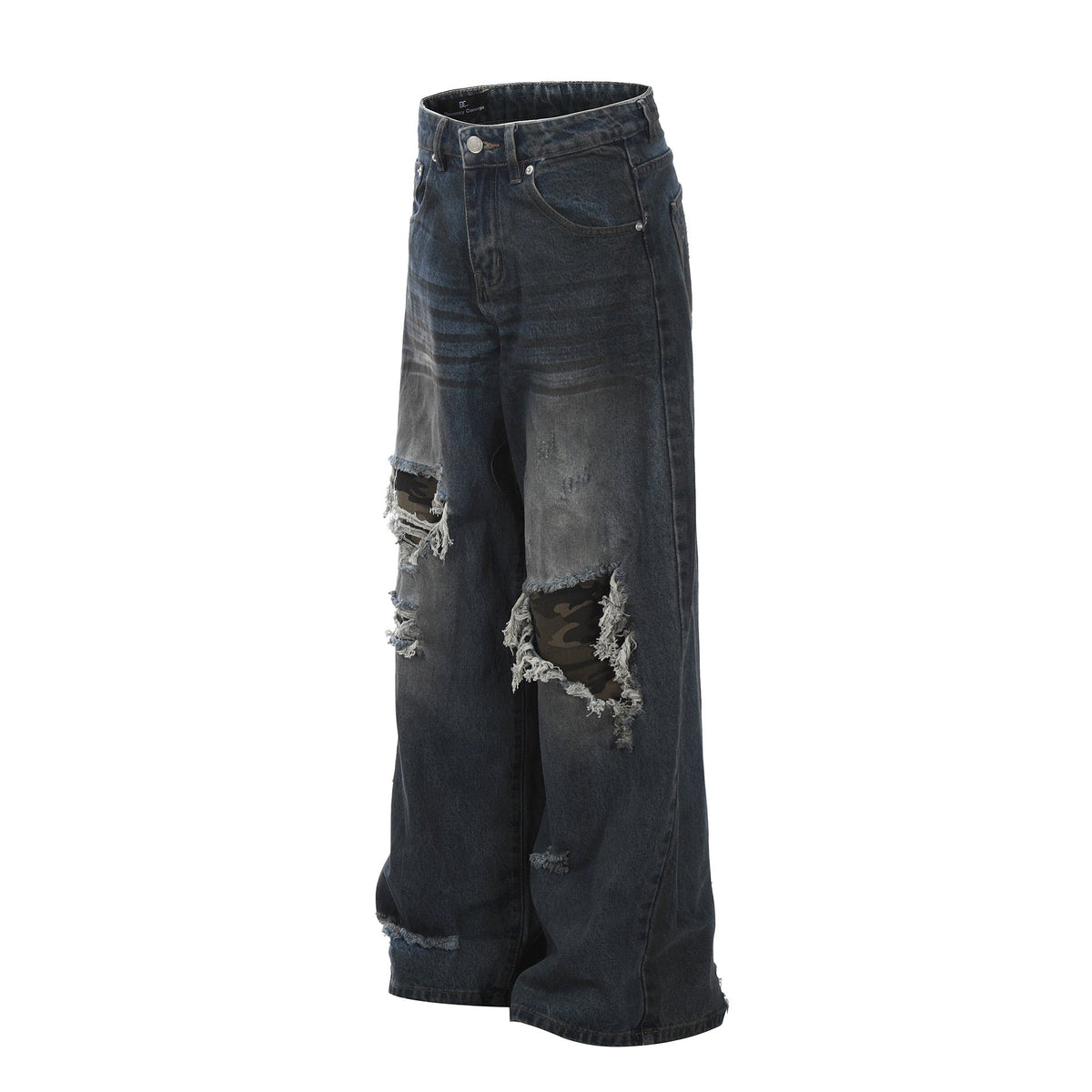 Washed Ripped Denim Wide Leg Pants