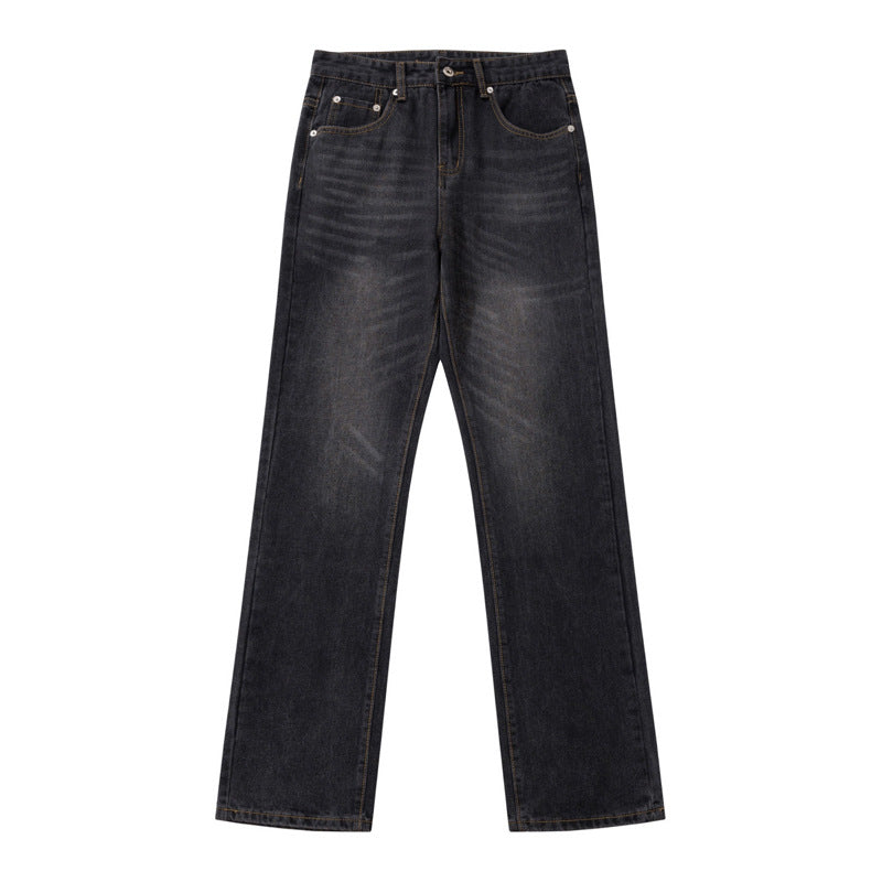 Washed Vintage Casual Denim Pants for Men - Straight Leg, Multi-Purpose Slim Fit
