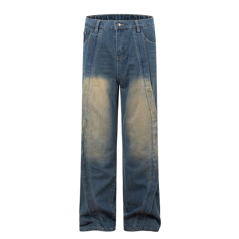 Spliced Denim Loose Wide Leg Pants for Men