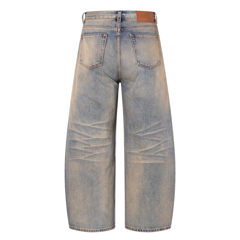 Design Spray Painted Knife Pants for Men - Loose Fit Distressed Denim Jeans