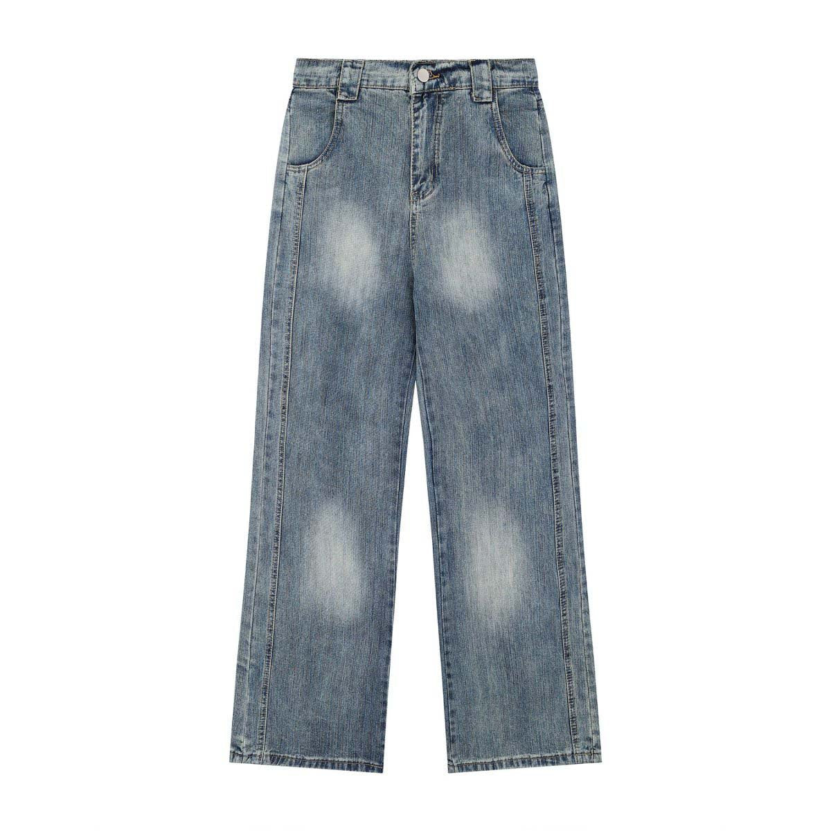 High Street Washed Vintage Unisex Loose Wide Leg Straight Long Jeans