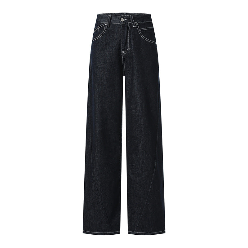 Women's Dark Blue Wide-Leg Long Pants - Japanese Denim