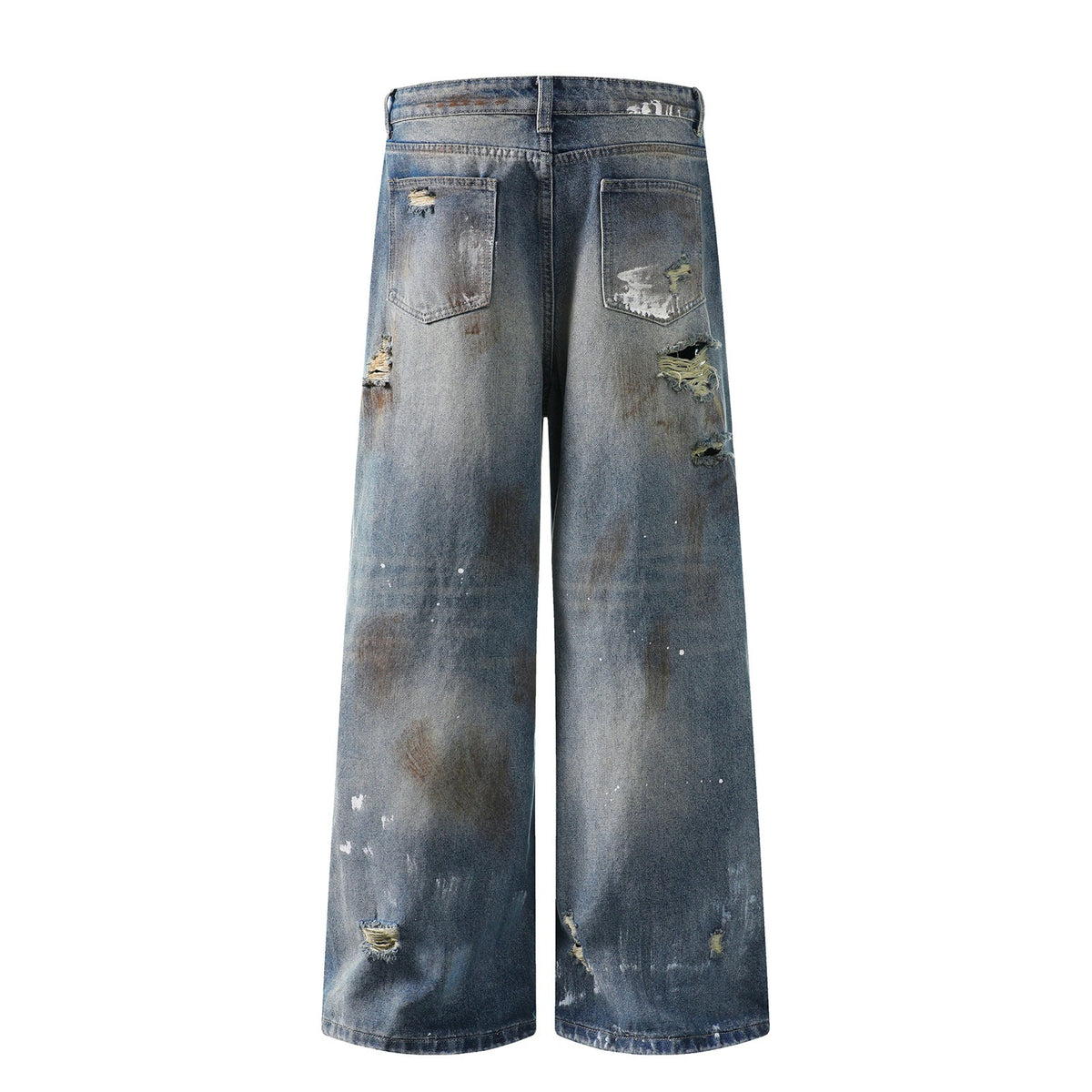 Mud Stained Denim Jeans with Holes -  Blue Pants