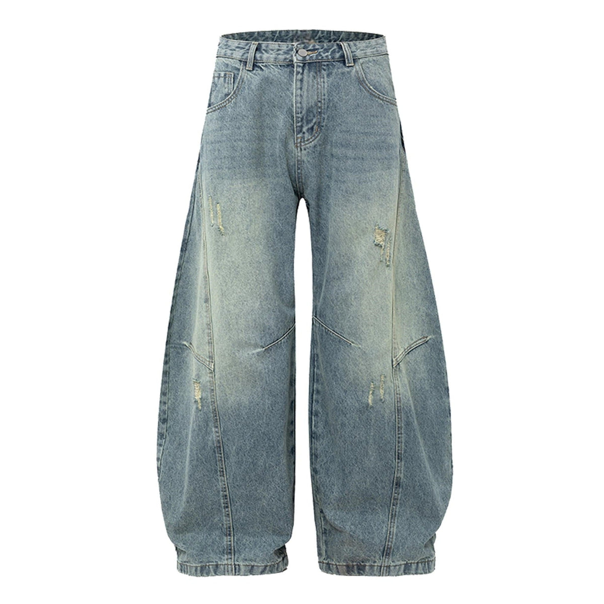 Semi Elastic Waist Ripped Casual Wide Leg Pants
