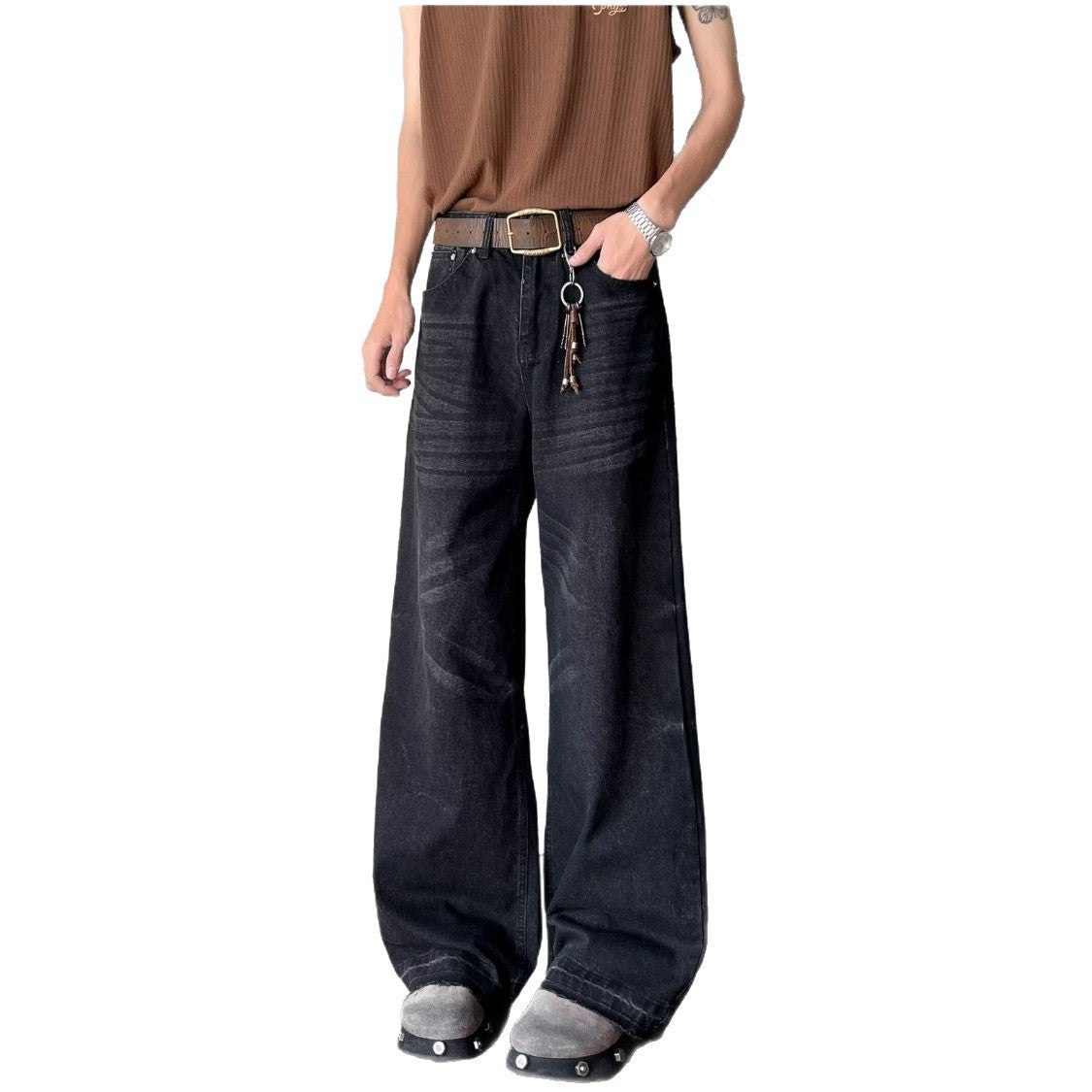 Washed Loose Straight Leg Hanging Casual Pants