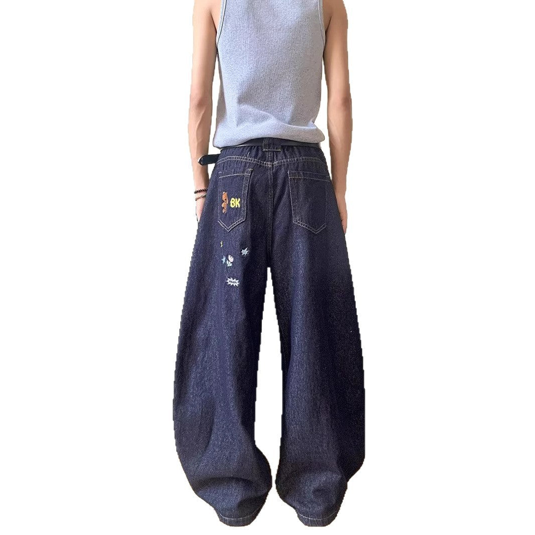 Cartoon Embroidered Curved Knife Jeans