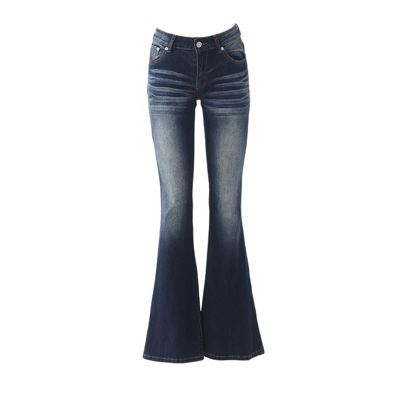 Women's Washed Slim Low Waist Flare Pants - Elastic Micro Flare Jeans