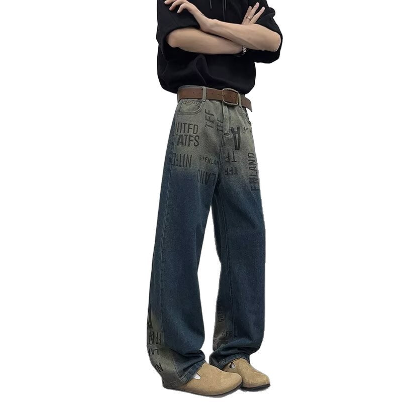 Letter Printed Gradient Jeans for Men