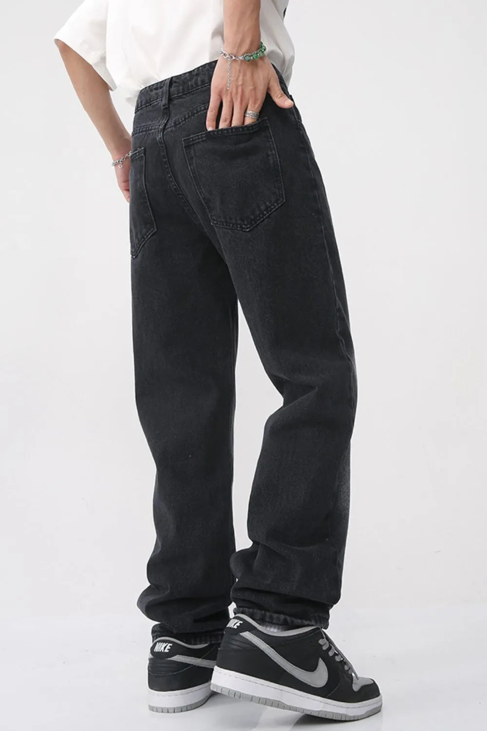 Men's Washed Straight Leg Jeans - Japanese Denim