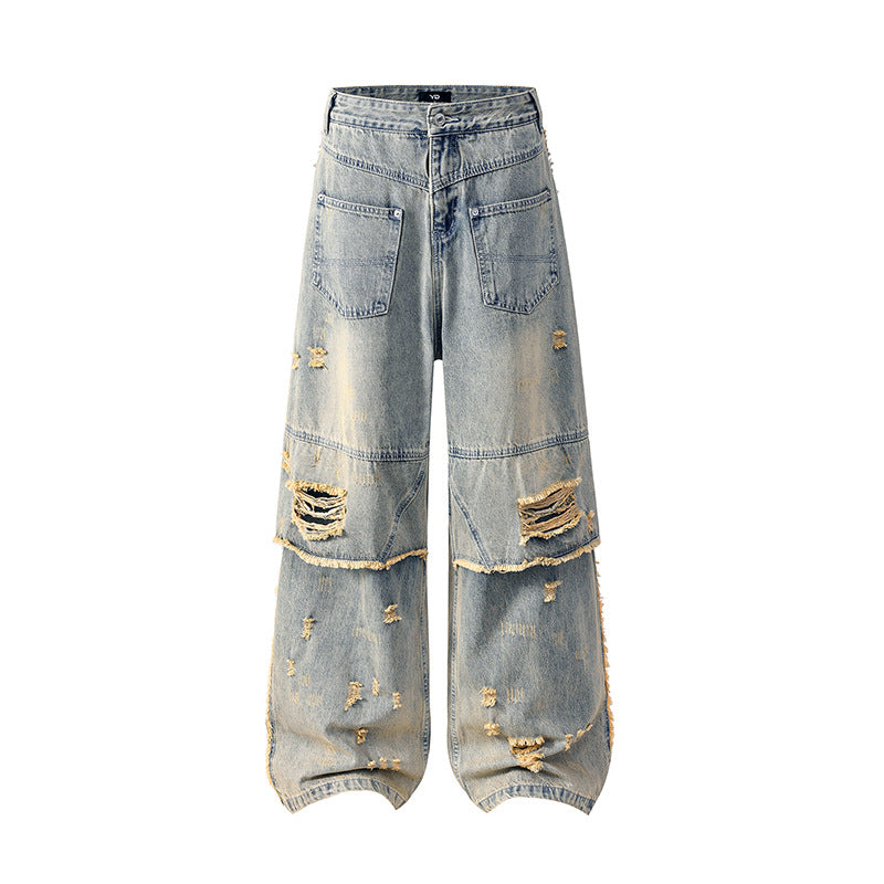 Women's Ripped Distressed Slim Floor-Length Wide-Leg Denim Jeans