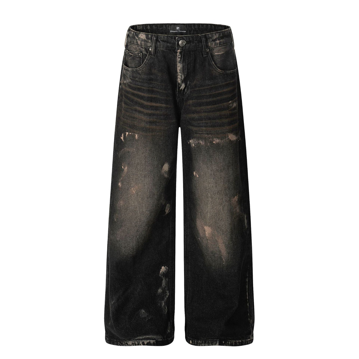 Unisex  Washed Black Splatter Design Men's Loose Wide-Leg Jeans