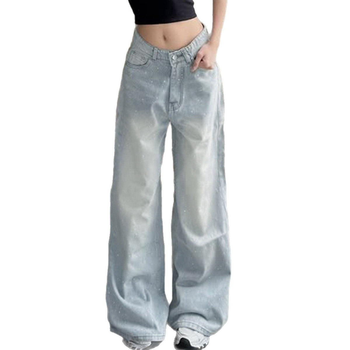 Retro Washed Rhinestone Low Rise Jeans