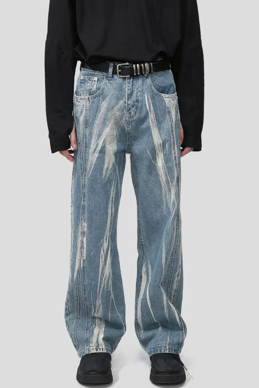 Paint Wide Leg Men's Jeans with Pockets - Premium Japanese Denim