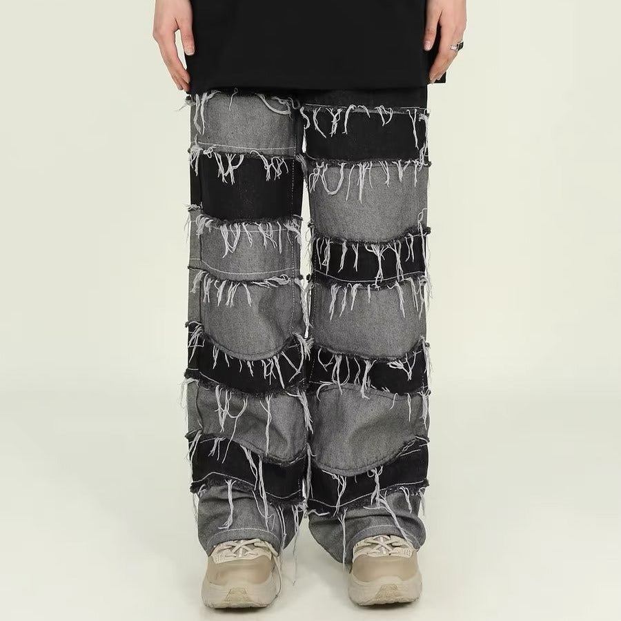 Gradient Tassel Patchwork Jeans for Men -  High