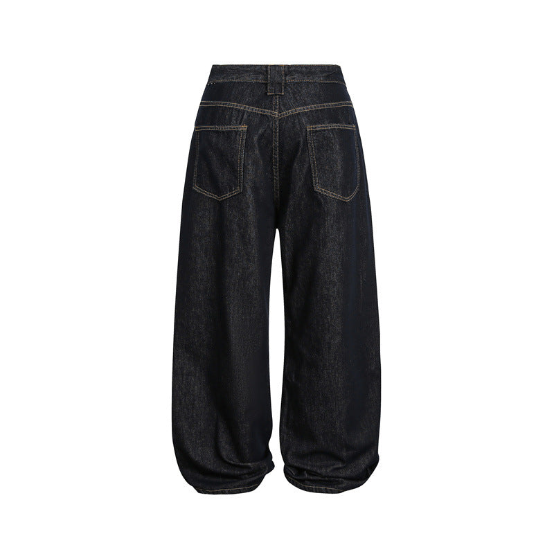 Wide Leg Jeans with Buttons - Floor Length Pants