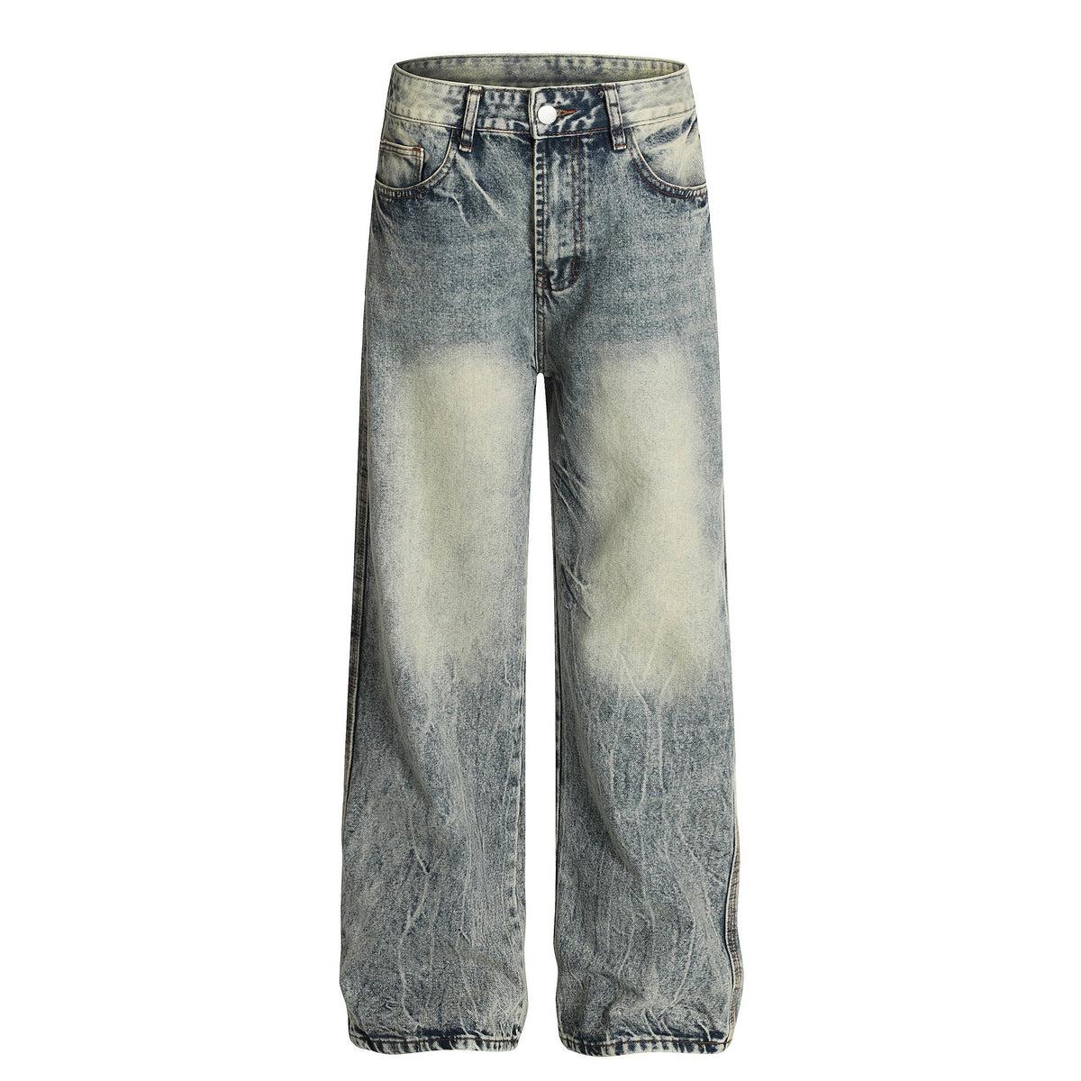 Simple Washed Denim Long Pants - Retro Loose Fit