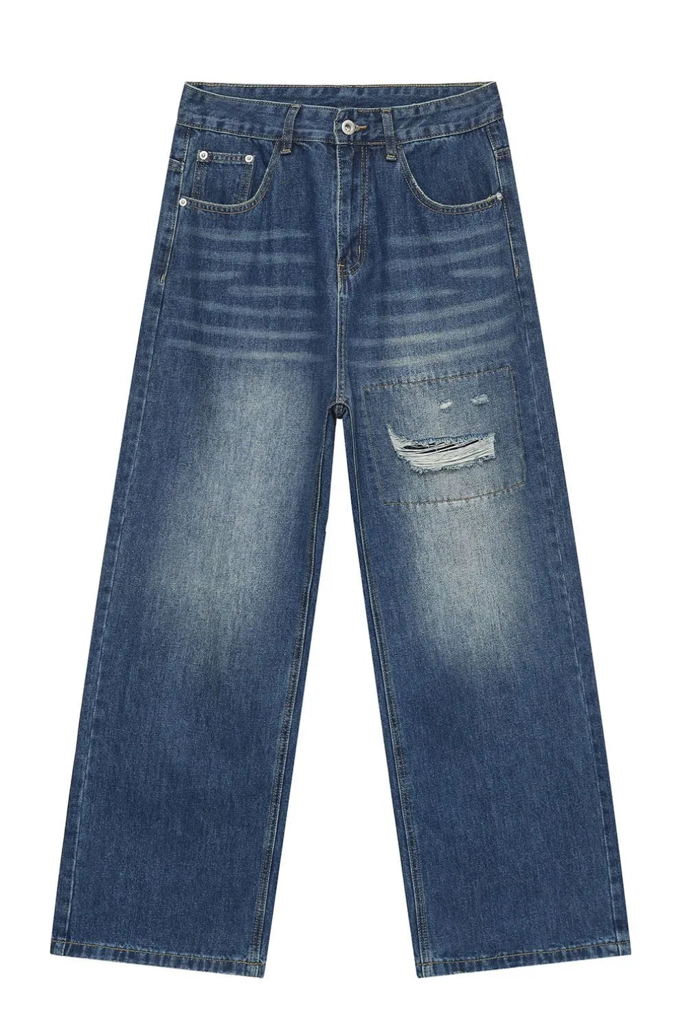 Men's Distressed Applique Straight Jeans - Premium Japanese Denim