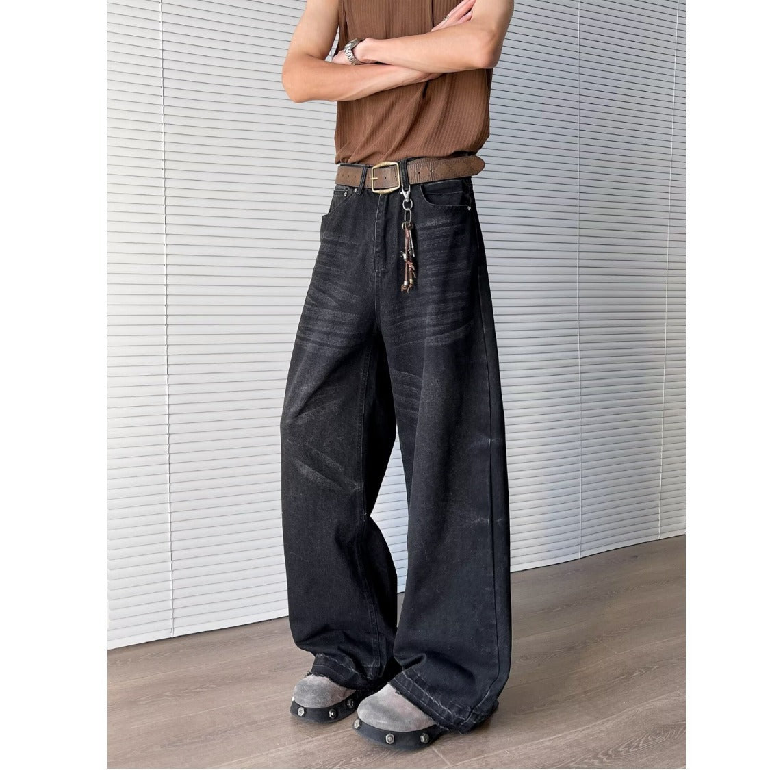 Washed Loose Straight Leg Hanging Casual Pants