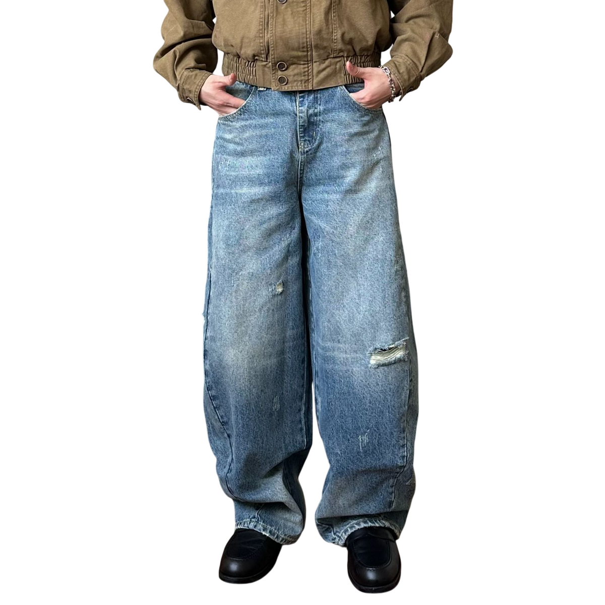 Hole Loose Tapered Wide Leg Jeans