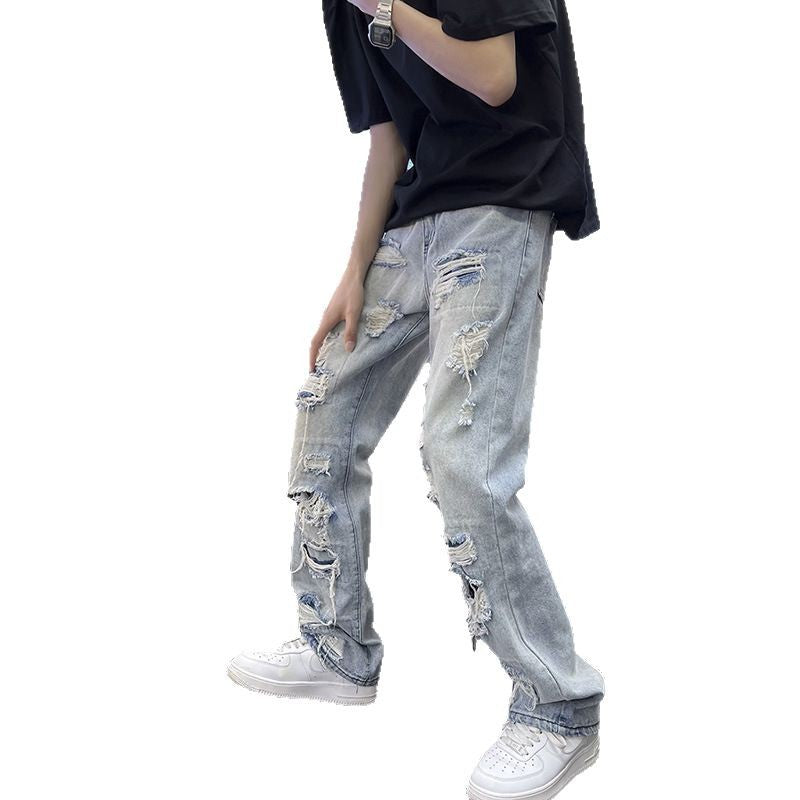 Washed Ripped Denim Beggar Pants