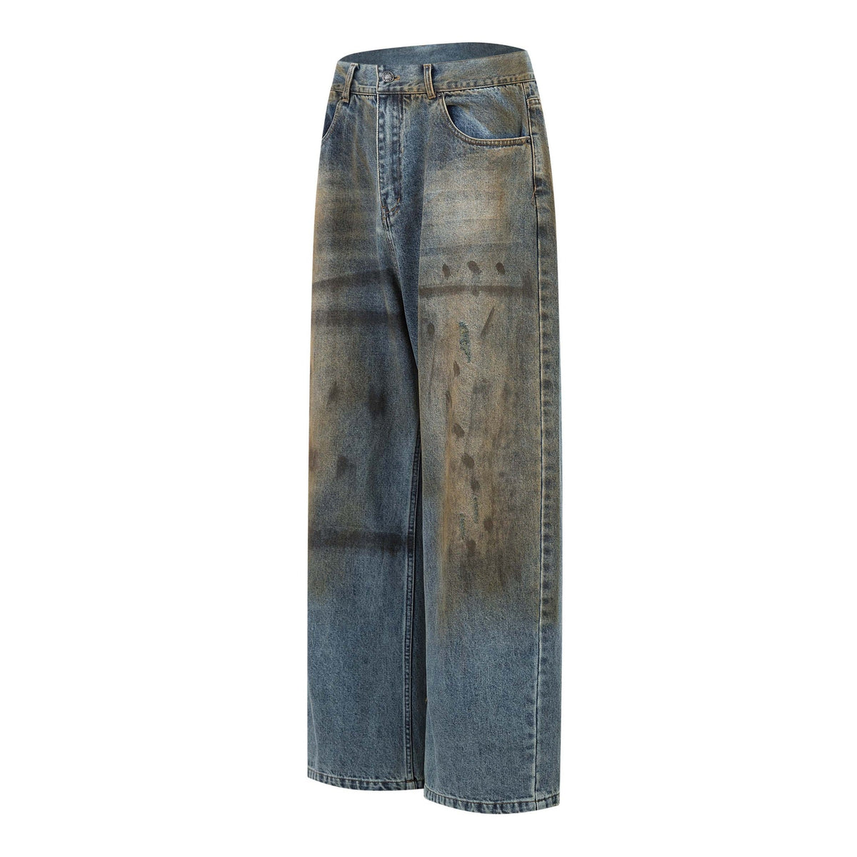 Washed Tie-Dye Distressed Denim Pants - Unisex Loose Wide-Leg Trousers