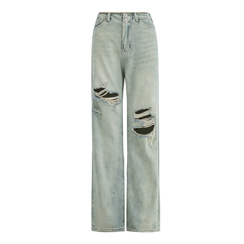 Women's Ripped High Waist Slim Narrow Leg Jeans - Vintage Design