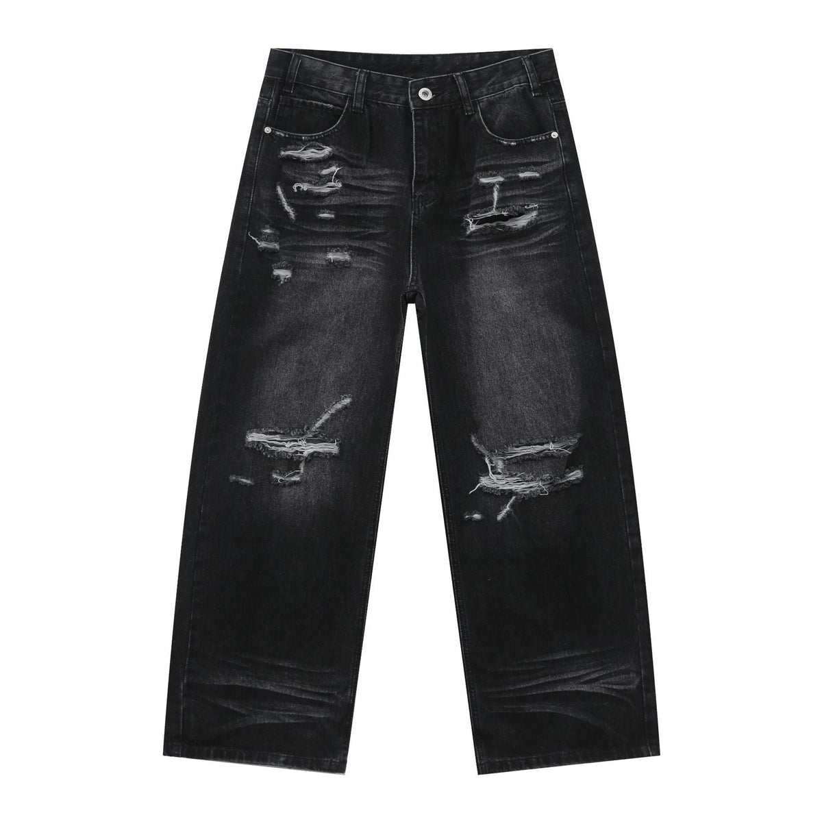 American Retro High Street Washed Distressed Denim Trousers for Men