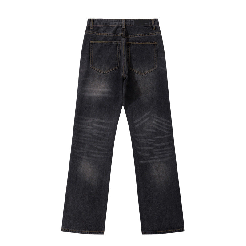 Washed Vintage Casual Denim Pants for Men - Straight Leg, Multi-Purpose Slim Fit