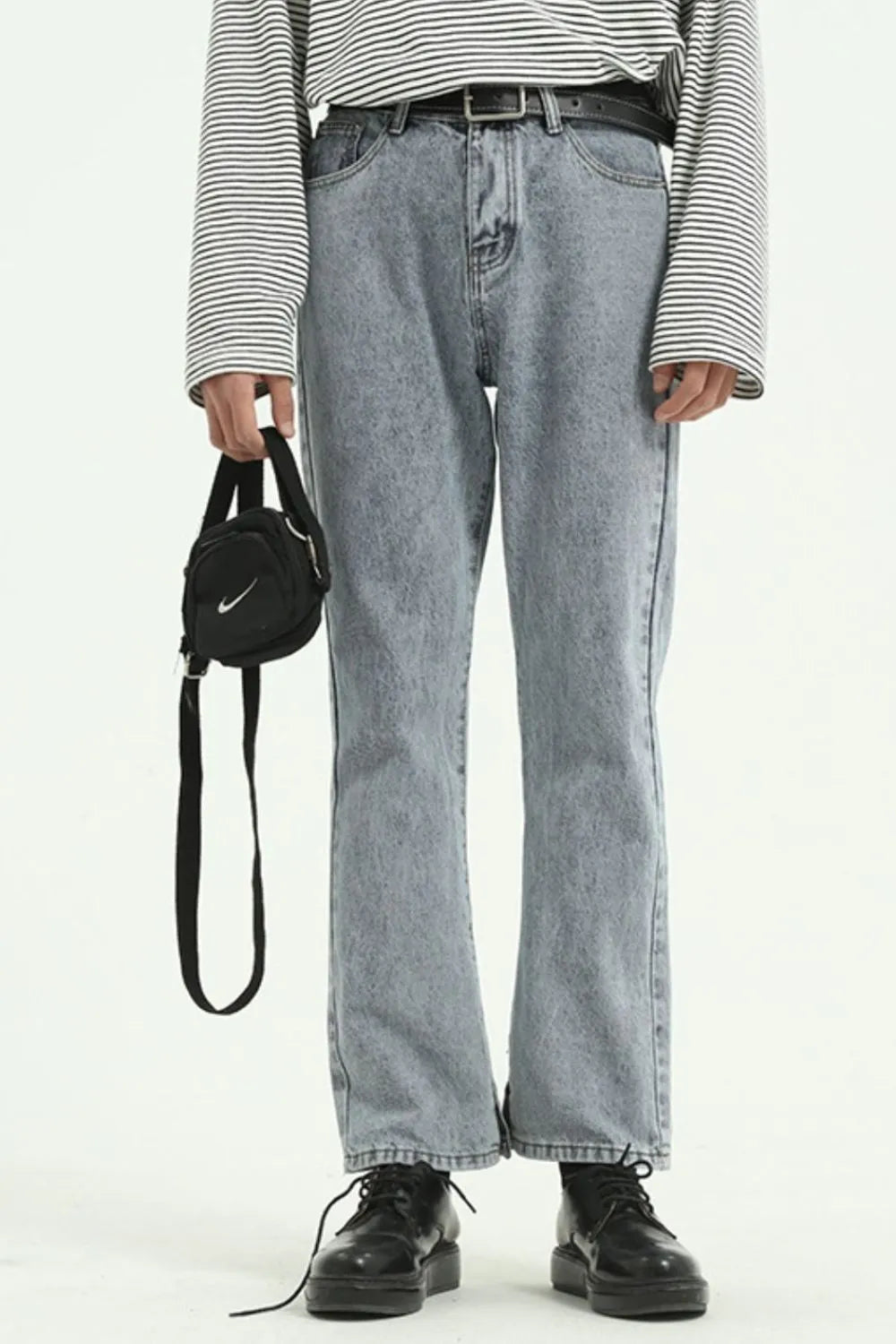Side Slit Jeans with Pockets - Light Blue