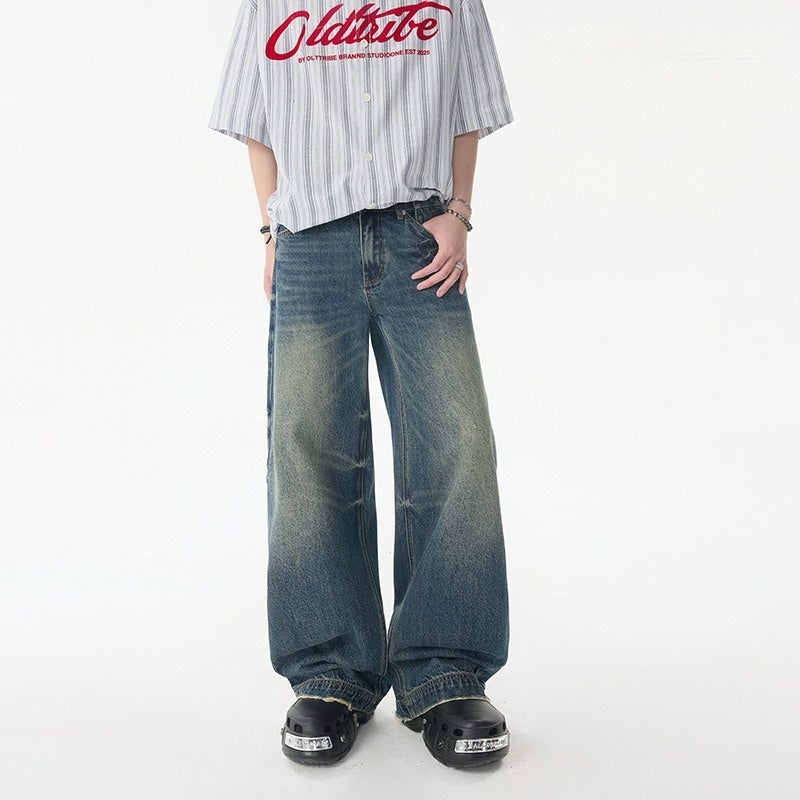 Washed Pattern Straight Leg Casual Jeans for Men