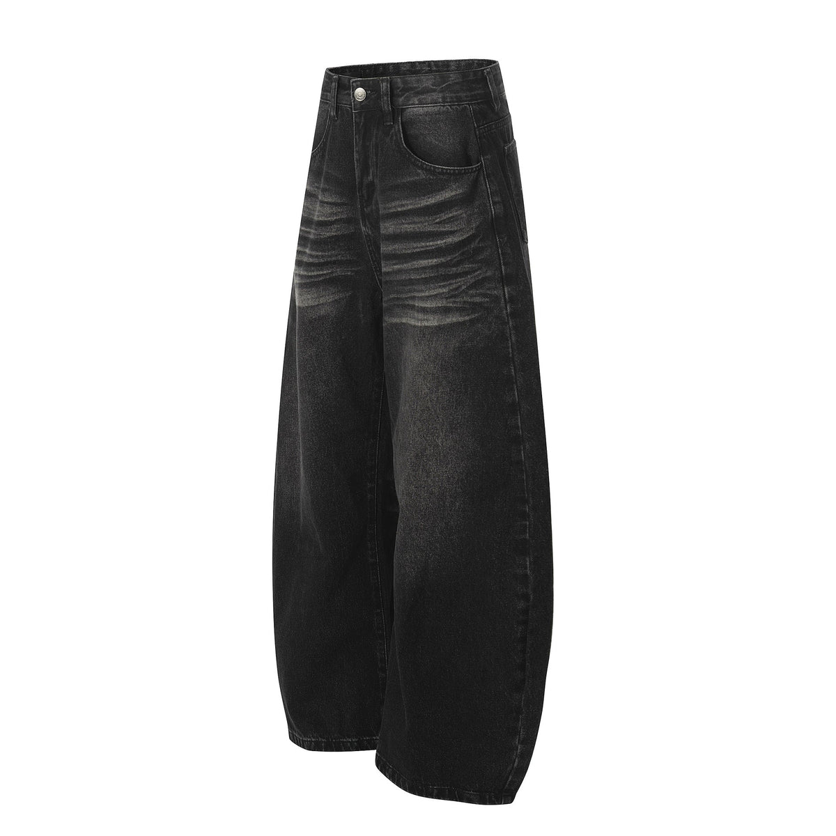 Style Washed Black Vintage Cat-Whisker Pattern Design Men's Loose Knife Cut Jeans