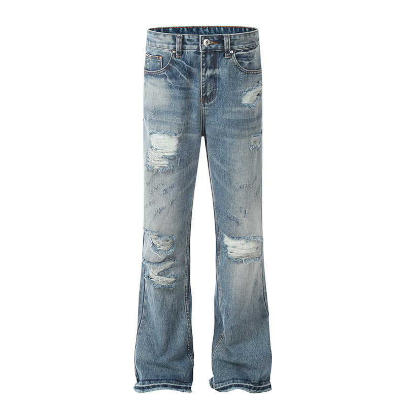 Ripped Washed Micro Flared Jeans - Premium Japanese Denim