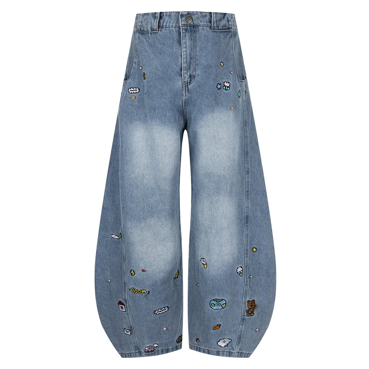Graffiti Small Flower Flare Jeans Long Pants