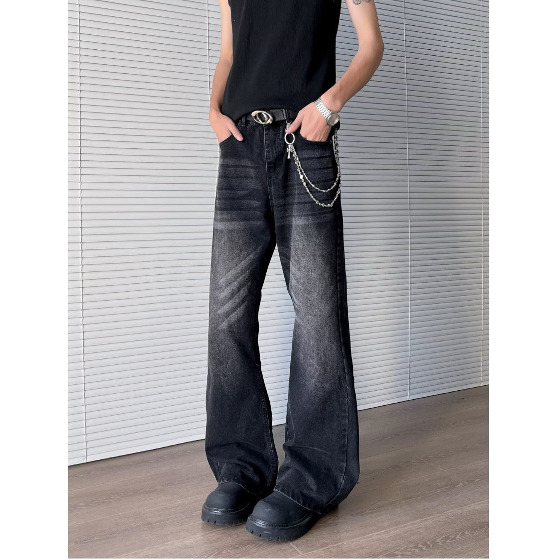Straight Leg Denim Pants with Versatile Wide Legs