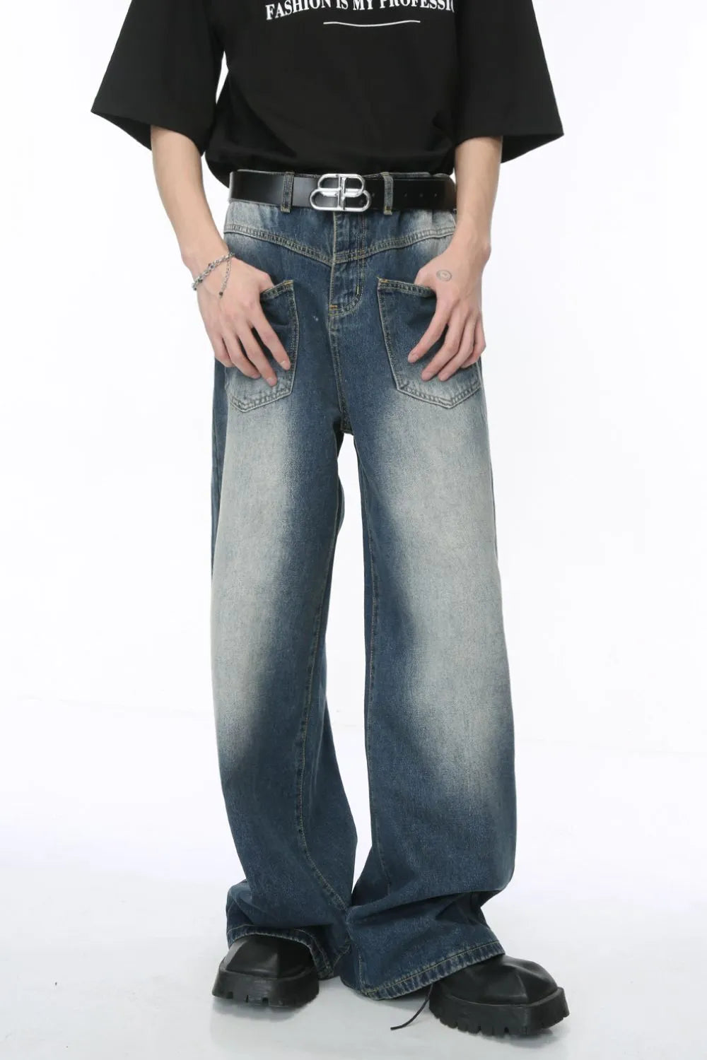 Wide Leg Jeans with Pockets - Japanese Denim