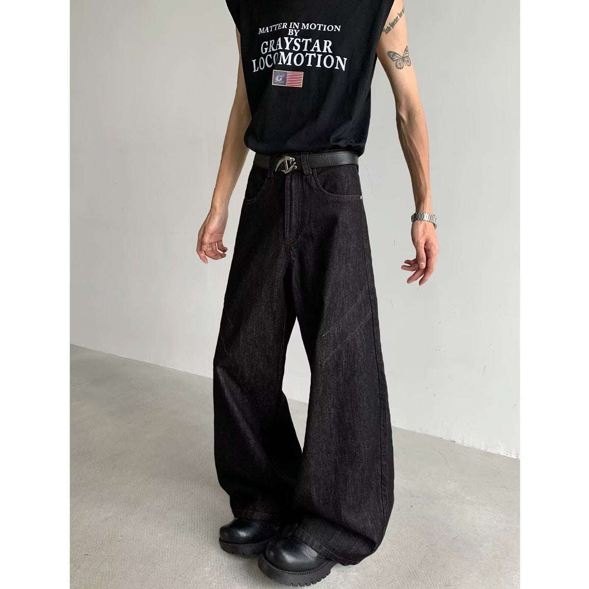Vintage Wide Leg Curved Jeans for Summer