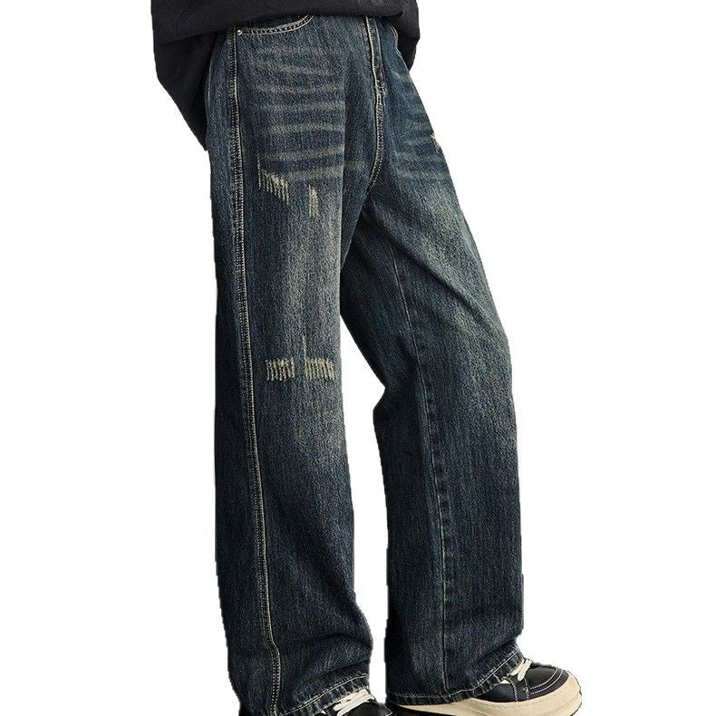 Blue Retro Denim Loose Straight Leg Wide Leg Pants