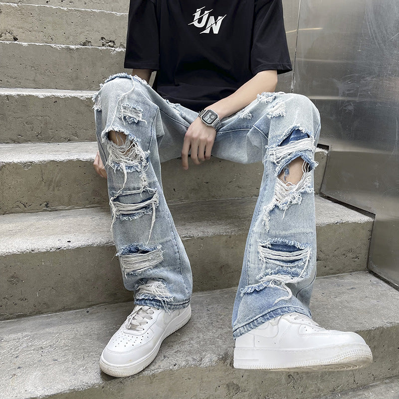 Washed Ripped Denim Beggar Pants