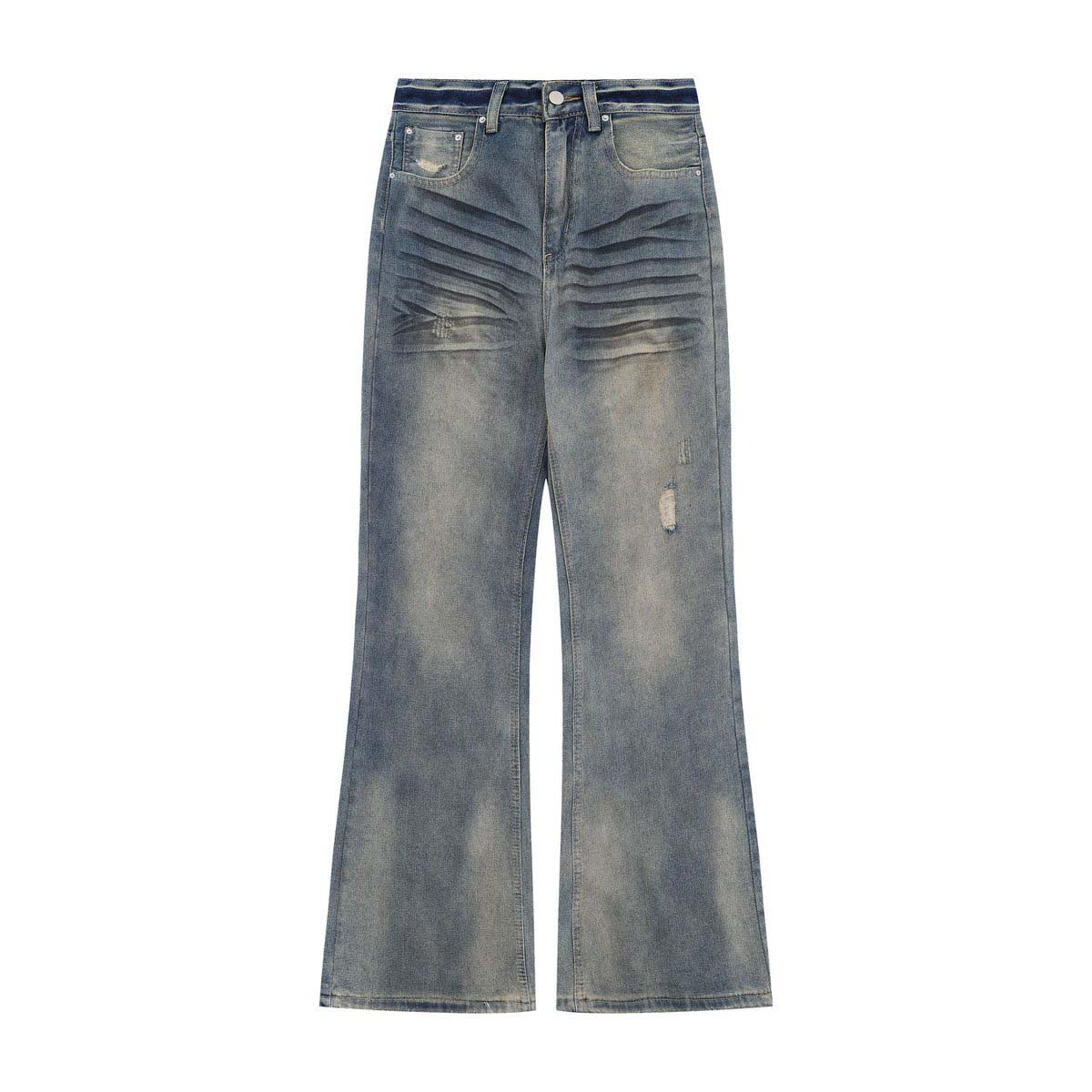 Washed Faded Flared Denim Pants - Unisex Loose Wide Leg Trousers