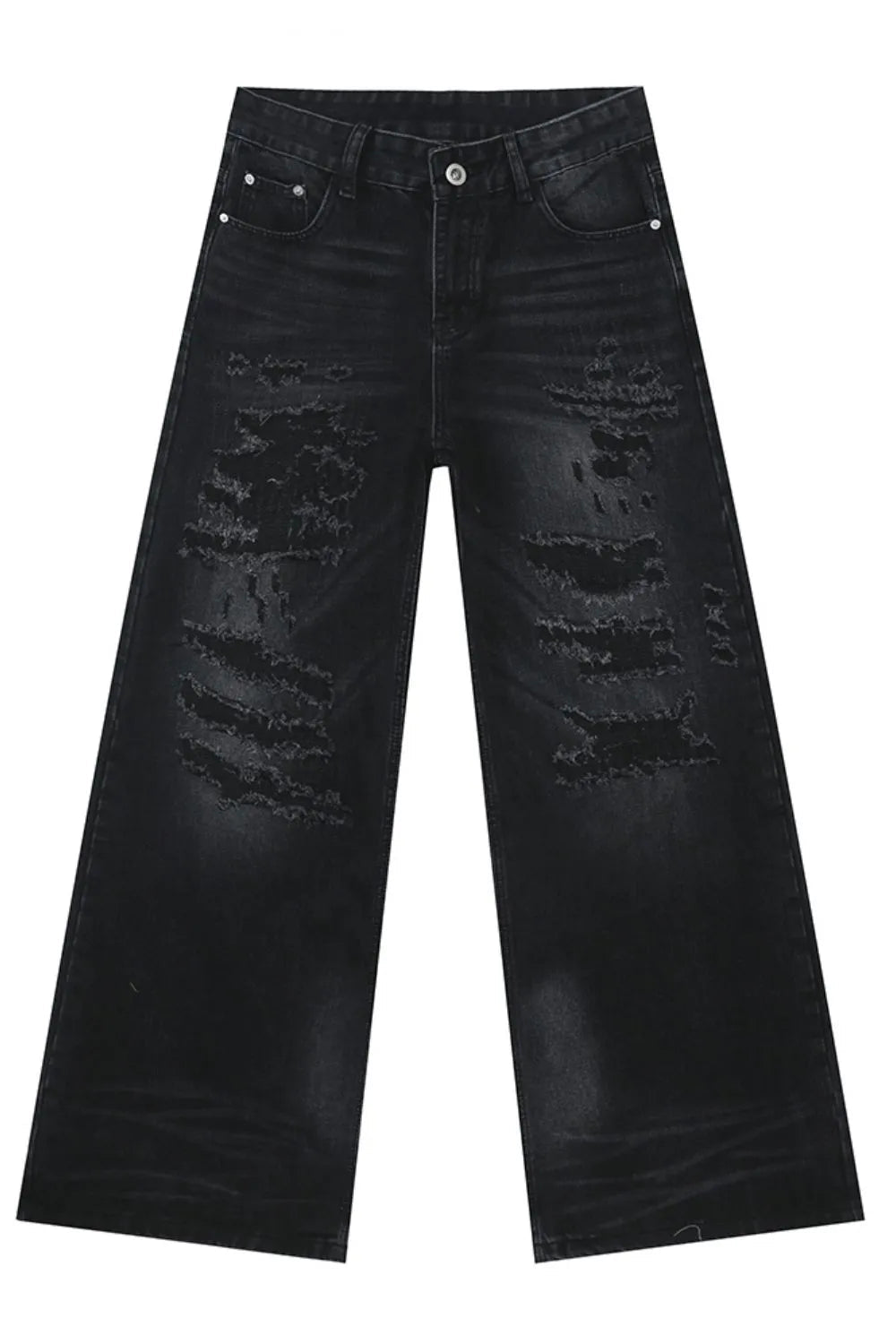 Distressed Wide Leg Jeans - Luxury Japanese Denim
