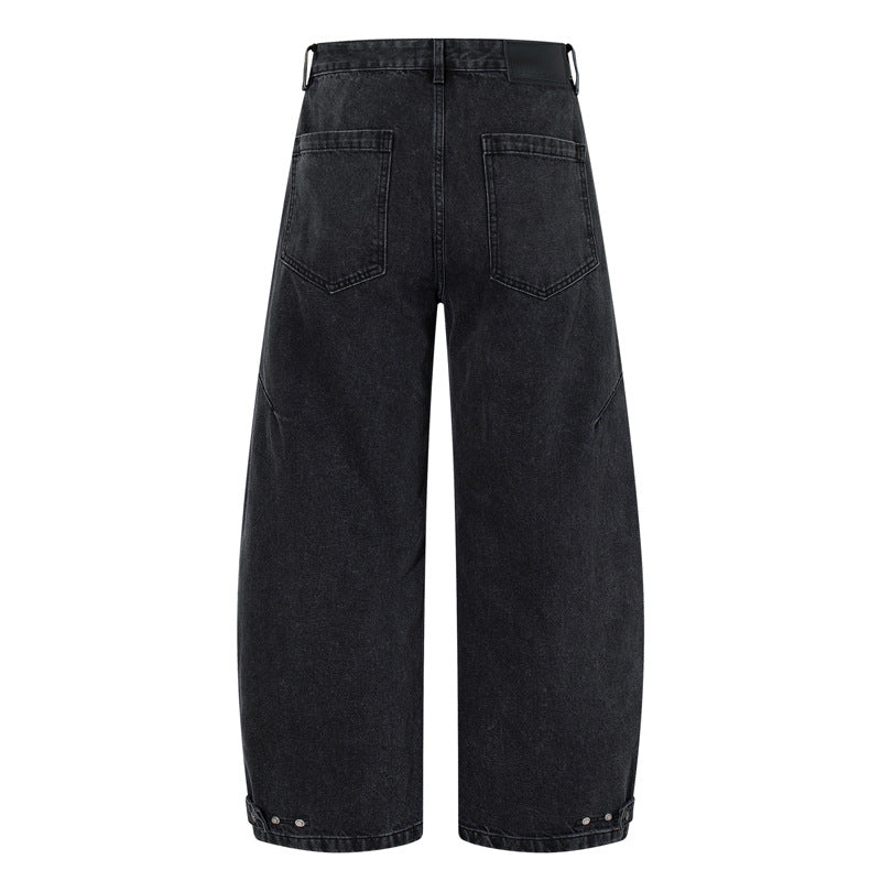 Washed Deconstructed Knife-Edge Denim Pants - Unisex Black Wide Leg Pants